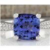 Image 1 : 4.11 CTW Natural Blue Tanzanite And Diamond Ring 18K Solid White Gold