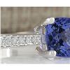 Image 2 : 4.11 CTW Natural Blue Tanzanite And Diamond Ring 18K Solid White Gold