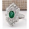 Image 2 : 2.50 CTW Natural Emerald And Diamond Ring In 14k White Gold