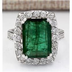 6.00 CTW Natural Emerald And Diamond Ring In 18K White Gold