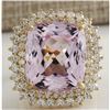 Image 1 : 21.94 CTW Natural Kunzite And Diamond Ring 14K Solid Yellow Gold