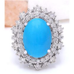 7.10 CTW Natural Turquoise 14K Solid White Gold Diamond Ring