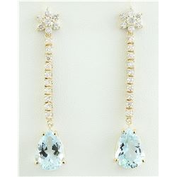 14.08 CTW Aquamarine 14K Yellow Gold Diamond Earrings