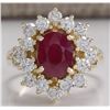 Image 1 : 3.08 CTW Natural Red Ruby And Diamond Ring 14K Solid Yellow Gold