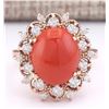 Image 1 : 7.18 CTW Natural Coral And Diamond Ring In 14k Rose Gold