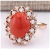 Image 2 : 7.18 CTW Natural Coral And Diamond Ring In 14k Rose Gold