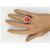 Image 4 : 7.18 CTW Natural Coral And Diamond Ring In 14k Rose Gold