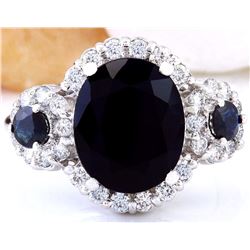 5.50 CTW Natural Sapphire 18K Solid White Gold Diamond Ring