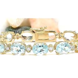29.85 CTW Natural Aquamarine 18K Solid Yellow Gold Diamond Bracelet