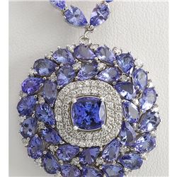 40.79 CTW Natural Tanzanite And Diamond Necklace In 14k White Gold