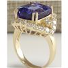 Image 3 : 14.68 CTW Natural Blue Tanzanite And Diamond Ring In 18K Yellow Gold