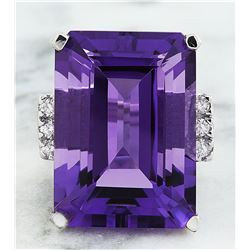 30.25 CTW Amethyst 14K White Gold Diamond Ring