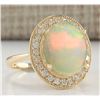Image 2 : 5.60 CTW Natural Opal And Diamond Ring 14K Solid Yellow Gold