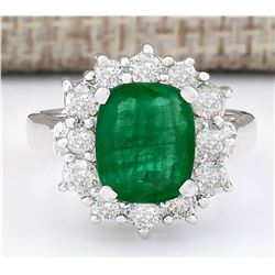 3.20 CTW Natural Emerald And Diamond Ring In 14k White Gold