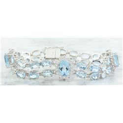 20.15 CTW Aquamarine 18K White Gold Diamond Bracelet