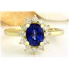 Image 1 : 2.30 CTW Natural Sapphire 18K Solid Yellow Gold Diamond Ring