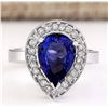 Image 1 : 3.13 CTW Natural Blue Tanzanite And Diamond Ring 18K Solid White Gold