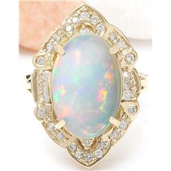 9.05 CTW Natural Opal 14K Solid Yellow Gold Diamond Ring