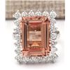 Image 1 : 15.08 CTW Natural Morganite And Diamond Ring In 18K White Gold