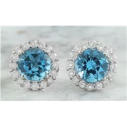 3.65 CTW Topaz 18K White Gold Diamond Earrings