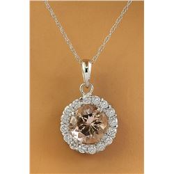 1.82 CTW Morganite 18K White Gold Diamond Necklace
