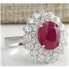 Image 2 : 5.80 CTW Natural Ruby And Diamond Ring 18K Solid White Gold