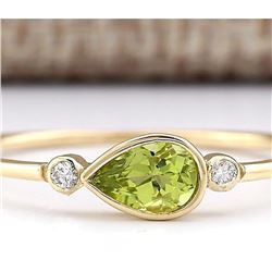 0.58 CTW Natural Peridot And Diamond Ring In 18K Yellow Gold