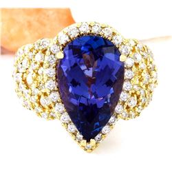 7.73 CTW Natural Tanzanite 14K Solid Yellow Gold Diamond Ring