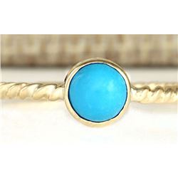 1.00 CTW Natural Turquoise Ring In 14k Yellow Gold