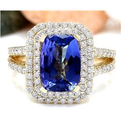 4.29 CTW Natural Tanzanite 14K Solid Yellow Gold Diamond Ring