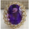 Image 1 : 12.11 CTW Natural Amethyst And Diamond Ring In 14K Solid Yellow Gold