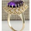Image 3 : 12.11 CTW Natural Amethyst And Diamond Ring In 14K Solid Yellow Gold