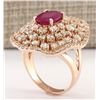 Image 3 : 5.98 CTW Natural Ruby And Diamond Ring In 14k Rose Gold