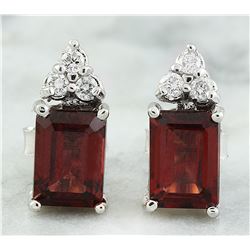 2.65 CTW Garnet 14K White Gold Diamond Earrings