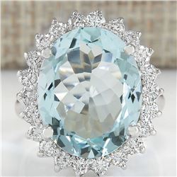 8.91 CTW Natural Aquamarine And Diamond Ring In 18K White Gold