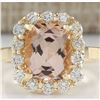 Image 1 : 3.75 CTW Natural Morganite And Diamond Ring 14K Solid Yellow Gold