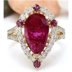 4.52 CTW Natural Ruby 18K Solid Yellow Gold Diamond Ring