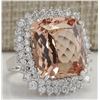 Image 2 : 21.86 CTW Natural Peach Morganite And Diamond Ring In 18K Solid White Gold