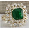 Image 2 : 7.02CTW Natural Emerald And Diamond Ring 14K Solid Yellow Gold
