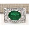 Image 1 : 4.78 CTW Natural Emerald And Diamond Ring In 18K White Gold