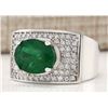 Image 2 : 4.78 CTW Natural Emerald And Diamond Ring In 18K White Gold
