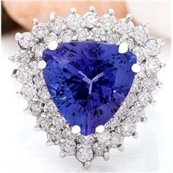 8.23 CTW Natural Tanzanite 18K Solid White Gold Diamond Ring