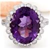 Image 1 : 12.32 CTW Natural Amethyst 18K Solid White Gold Diamond Ring