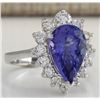 Image 2 : 5.26 CTW Natural Tanzanite And Diamond Ring 18K Solid White Gold