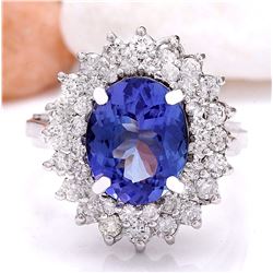 4.72 CTW Natural Tanzanite 18K Solid White Gold Diamond Ring