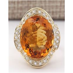 17.06 CTW Natural Citrine And Diamond Ring 18K Solid Yellow Gold
