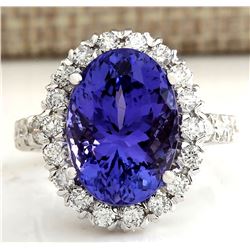 10.66 CTW Natural Blue Tanzanite And Diamond Ring In 18K White Gold