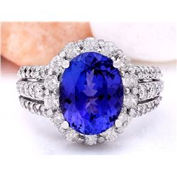 6.72 CTW Natural Tanzanite 18K Solid White Gold Diamond Ring