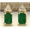 Image 1 : 1.60 CTW Natural Emerald And Diamond Earrings 14k Solid Yellow Gold