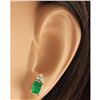 Image 3 : 1.60 CTW Natural Emerald And Diamond Earrings 14k Solid Yellow Gold